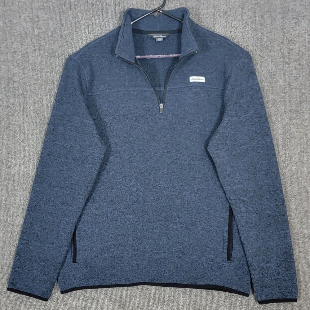 Eddie Bauer Jacket Mens L Blue Heathered Heavy Fleece 1/4 Zip Pullover EMQ01355